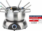 Clatronic FD 3516 / Fonduetopf aus Edelstahl für 8 Personen / Sandwichboden für optimale Wärmeverteilung / 8 Edelstahl Fonduegabeln, farblich markiert / Füllmenge max. 1,2 Liter / 1400 Watt - 1