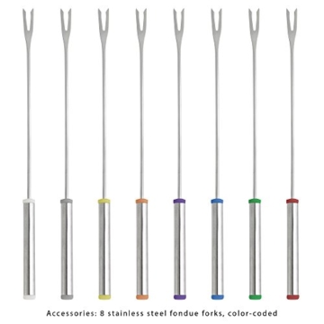 Clatronic FD 3516 / Fonduetopf aus Edelstahl für 8 Personen / Sandwichboden für optimale Wärmeverteilung / 8 Edelstahl Fonduegabeln, farblich markiert / Füllmenge max. 1,2 Liter / 1400 Watt - 4