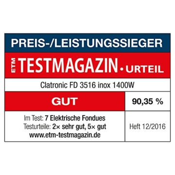 Clatronic FD 3516 / Fonduetopf aus Edelstahl für 8 Personen / Sandwichboden für optimale Wärmeverteilung / 8 Edelstahl Fonduegabeln, farblich markiert / Füllmenge max. 1,2 Liter / 1400 Watt - 5