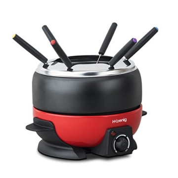 H.Koenig ALP1800 elektrisches Fondue Set / 6 Personen / 6 Fonduegabeln / Temperatur 25°C bis 190°C / 2 L / Antihaftbeschichtung / 800 W / rot/schwarz - 2