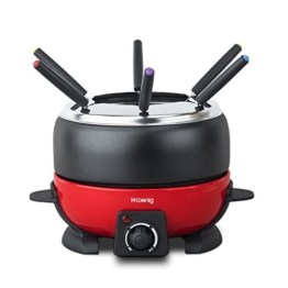 H.Koenig ALP1800 elektrisches Fondue Set / 6 Personen / 6 Fonduegabeln / Temperatur 25°C bis 190°C / 2 L / Antihaftbeschichtung / 800 W / rot/schwarz - 1